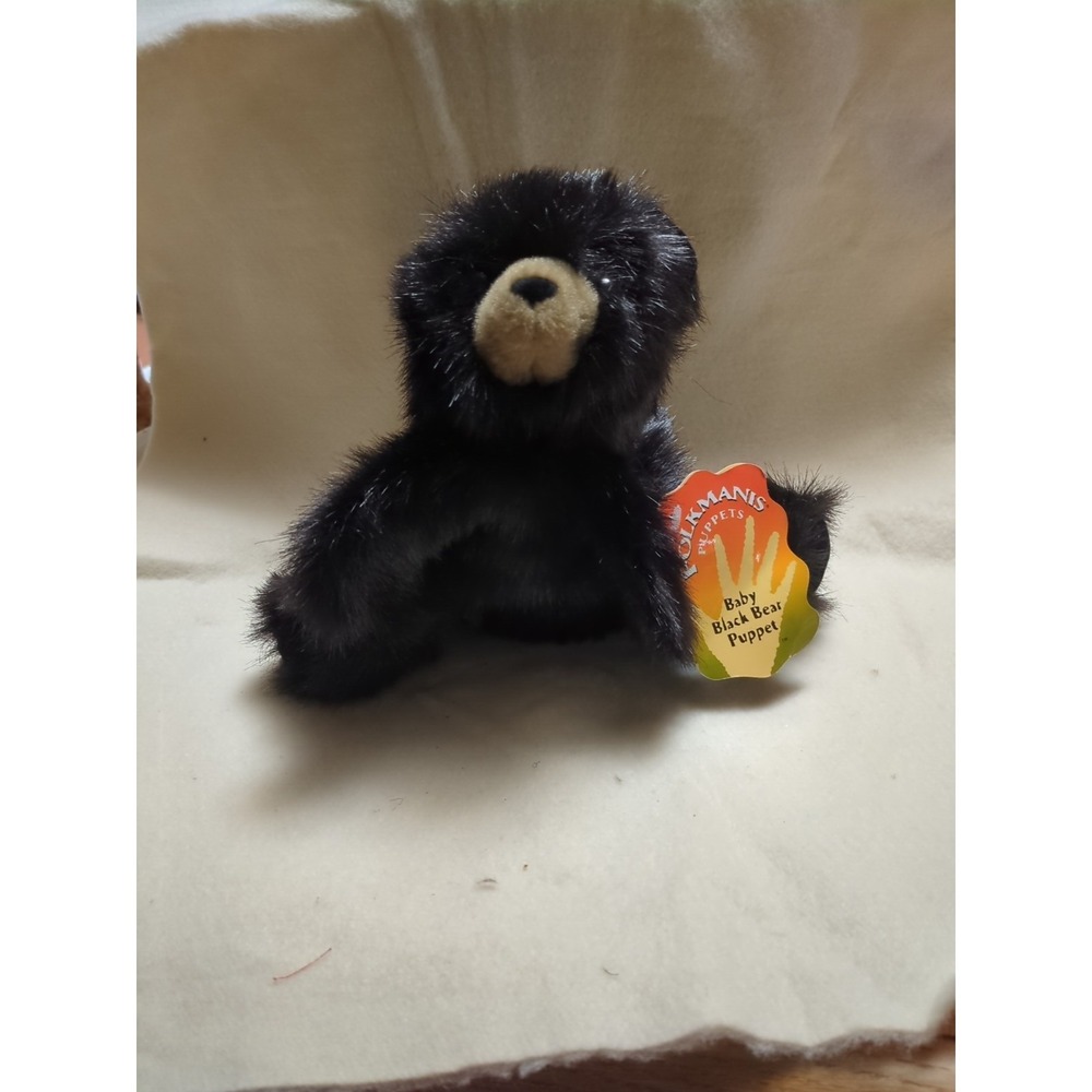 Folkmanis 9" Baby Black Bear Cub Hand Puppet Pretend Play Plush Stuffed Animal